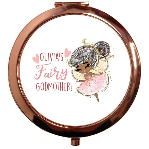 Flox Creative Rose Gold Circle Compact Mirror Personalised Fairy Godmother Black Hair T-Shirt