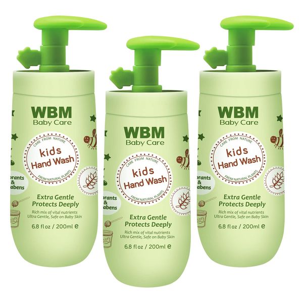 WBM Care Baby Natural Liquid Hand Soap - Honey, Wheatgerm & Organic Olive Oil - 6.8 oz (Pack of 3)