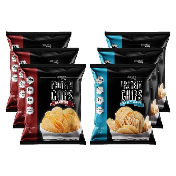 Protein Chips, 14g Protein, 3g-4g Net Carbs, Gluten Free, Keto Snacks, Low Carb Snacks, Protein Crisps, Keto-Friendly, Made in USA (Barbecue & Sea Salt Vinegar, 6 Pack)