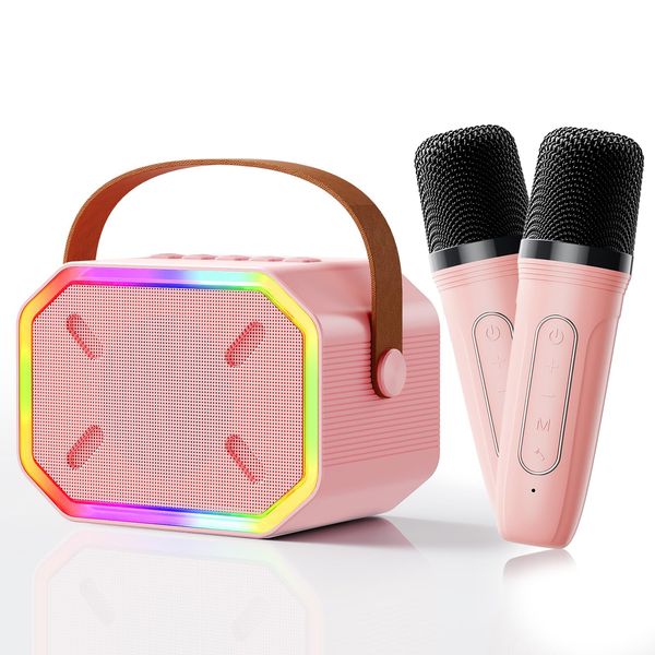 Mini Karaoke Machine with 2 Wireless Microphones: Portable Kids Karaoke Machine for Singing - Christmas Birthday Gifts for 4 5 6 7 8 9 10 Year Old Girls