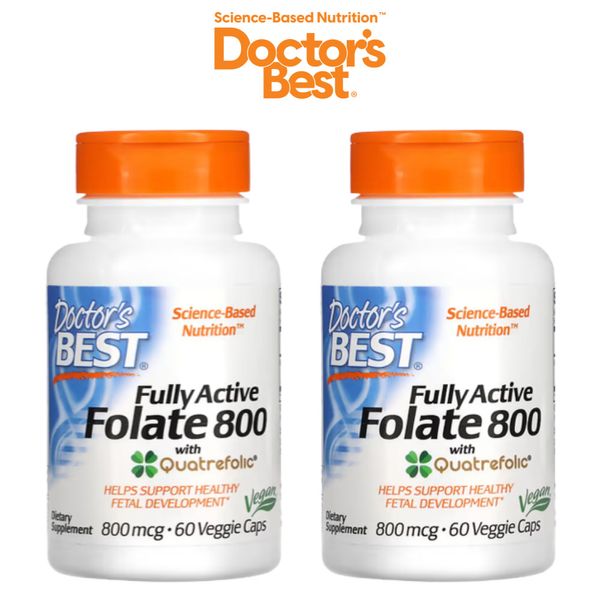 Doctor's Best Folic Acid FullyActive Folate 800 60 Vegetarian Capsules X 2 Fully Active, 2ea