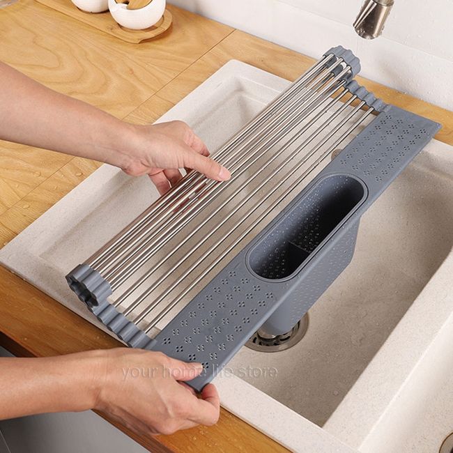 Kitchen Rolling Dish Drainer Roll Up Dish Drying Rack Over The