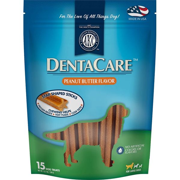 American Kennel Club DentaCare Peanut Butter Flavored Dental Sticks | 15 Dog Sticks | Large Breed Size