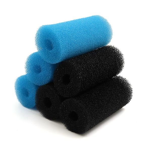 sourcing map 6pcs Blue Black 2.6inch Dia Cylinder Aquarium PreFilter Sponge Filter Cartridges