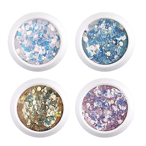Yes133 Glitter Nail Parts, 4 Colors, Nail Parts, Sequins, Containers, Glitter, Glitter, Glitter, Nail Art, Glitter Powder, Aurora Borealis, Deco Parts, Nail Sequins