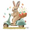 Easter Bunny Beverage Napkins, 40 Count, Egg Delivery Scooter Design