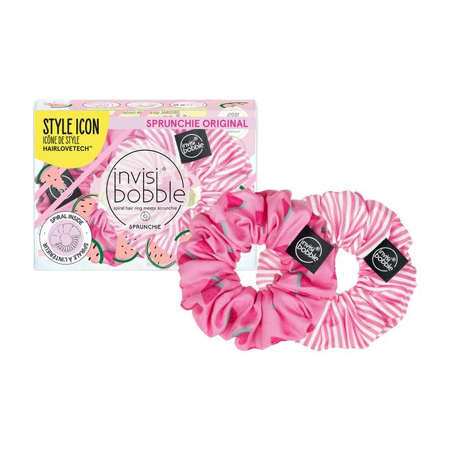 invisibobble Haargummi Set Fruit Fiesta GNTM Scrunchie Rosa 2x Haargummis Rosa mit Melonen Motiv für Mädchen & Damen Scrunchies Pink designed im Herzen Münchens