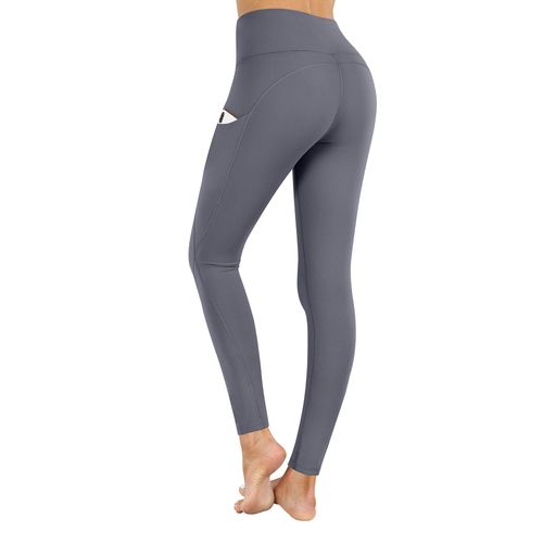PHISOCKAT Women's High Waist Yoga Pants with Pockets, Leggings with Pockets, Tummy Control Workout Yoga Leggings Gray
