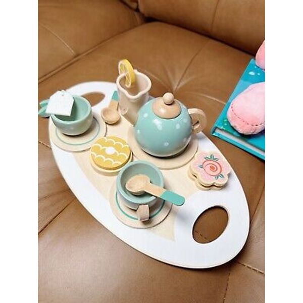 15Pcs Wooden Tea Set for Little Girls,  Wooden Toys, Toddler Montessori toy