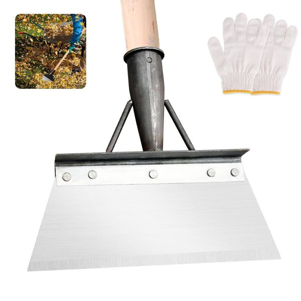 MARSTEY Garden Shovel, Multifunctional Garden Shovel, Outdoor Garden Cleaning Shovel, Stainless Steel Cleaning Shovel, Handle Not Included, Weeding Tools for Garden With Gloves(25cm)