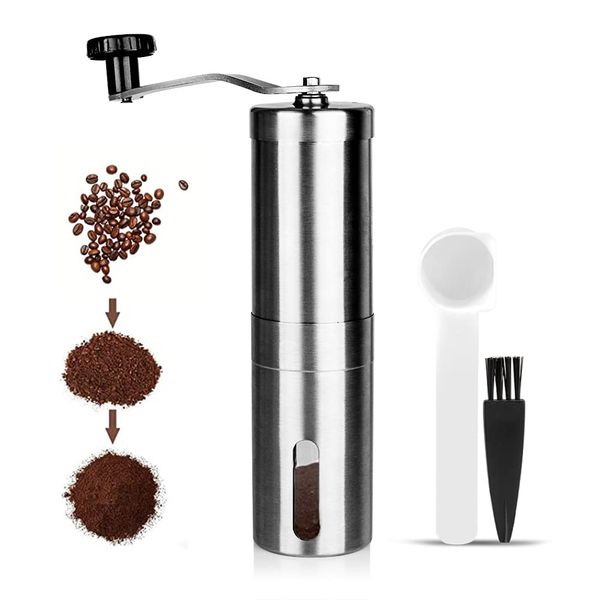 RECAFIMIL Manual Coffee Grinder Portable Coffee Bean Grinder with with Hand Crank Mill, Adjustable Bean Grind Size Coffee Grinder with Spoon, Ideal for Home Office and Travel