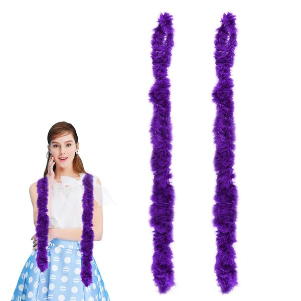 Ceboic 2 Pcs Colorful Feather Boas, 6.6ft Long Fluffy Feather Boa Fancy Dress Accessories for Women Girls Dancing Wedding Party Cosplay Halloween Christmas Carnival (Purple)