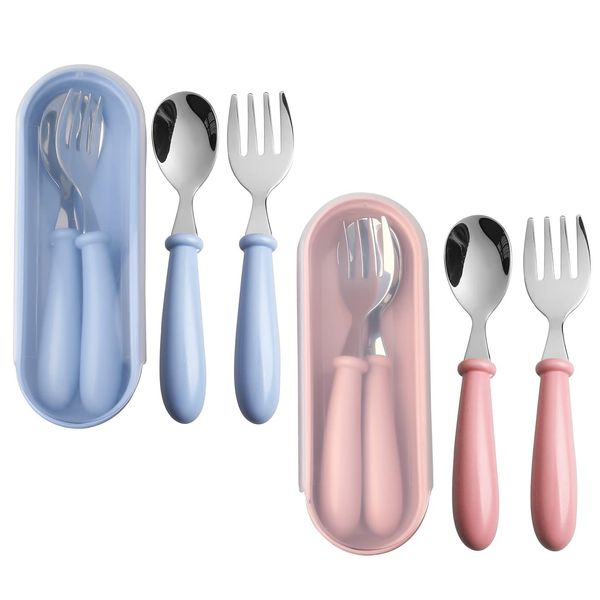 4 Pcs Toddler Utensils, Toddler Forks and Spoons,stainless Steel Baby Utensils Baby Silverware Set with Storage Box for Safe Dining