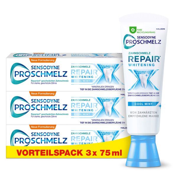 Zahnpasta - Sensodyne ProSchmelz Repair Whitening, 3x 75ml, tägliche Zahncreme mit Fluorid, repariert nachweislich durch Säuren geschwächten Zahnschmelz & entfernt Verfärbungen