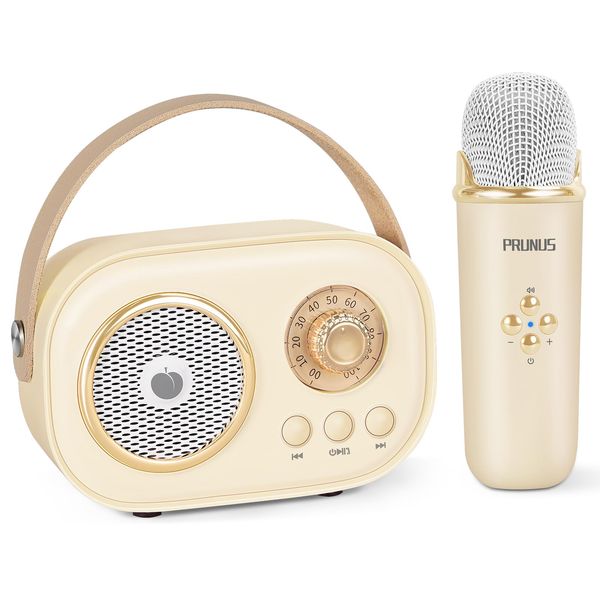 Mini Karaoke Machine for Kids&Adults,Portable Bluetooth Speaker with 2 Wireless Microphones and Stereo Sound Enhanced Bass,Gifts for Girl 6 7 8 9 10 11 12 Years Old (Beige)