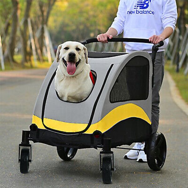 Large Dog Stroller Pet Cage with Safety Rope Foldable Travel Jogger Carrier Cart