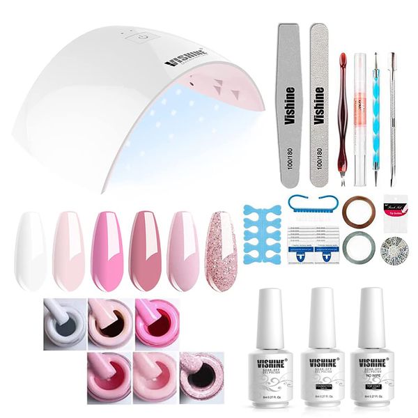 Gel Nail Polish Starter Kit - 6 Colors Gel Polish Set Base Top Coat, 36W LED Nail Dryer Lamp with Full DIY Gel Manicure Nail Tools by Vishine 8ml #C003