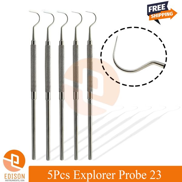 5Pcs Explorer Probe 23 Shepherds Hook Dental Diagnostics Tartar Remover Scaler