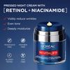 L'Oreal Paris Revitalift Pressed night cream with Retinol, Niacinamide, visibly reduce wrinkles, hydrate. For face, under eye, neck, chest. Dermatologist tested. + Hyaluronic acid serum sample, 1 kit