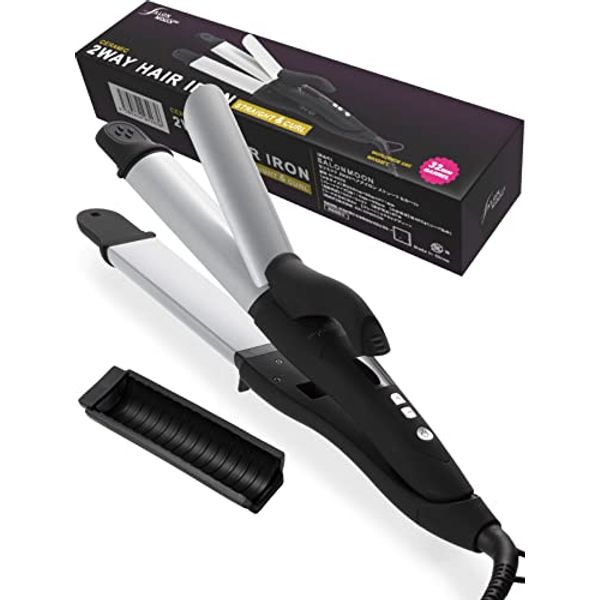 SALONMOON Hair Iron, Straightening & Curling Iron, 1.3 inches (32 mm), 2-Way Ceramic Plate, Maximum 488°F (220°C) Settings Overseas, Compatible