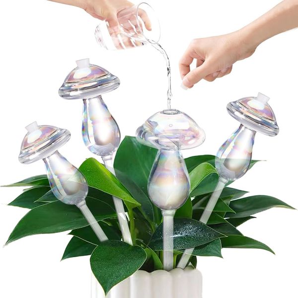 Plant Watering Globes 4 Pack, Self Watering Planter Insert, Mushroom Self Wat...