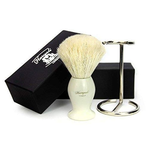 Men's 100% White Badger Hair Shaving Brush in Ivory Handle Made in UK Comes with The Brush Holder/Stand. Special Gifts for Men