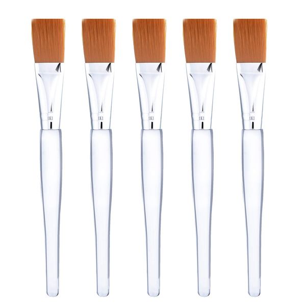 Facial Mask Brush Makeup Brushes Cosmetic Tools with Clear Plastic Handle, 5 Pack (Silver)
