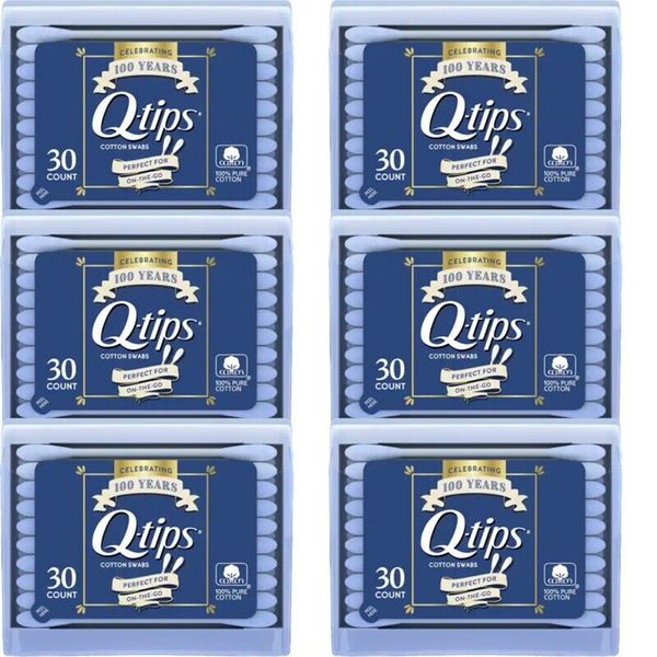 Q-tips Cotton Swab Travel Size Purse Pack 30 Swabs Each, 6 Pack