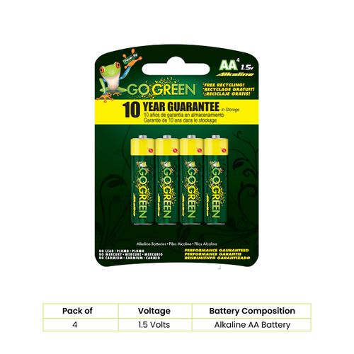 GoGreen Power (24001) Eco Friendly Alkaline AA Batteries - No Lead, Cadmium or Mercury - Pack of 4