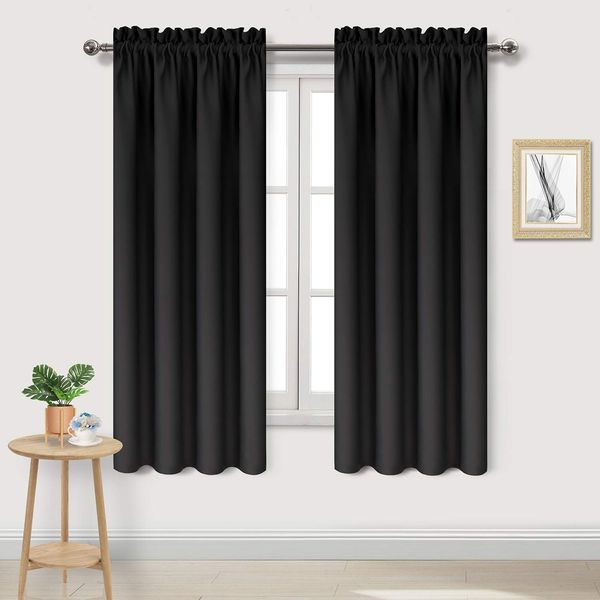 DWCN Blackout Curtains – Thermal Insulated, Energy Saving & Noise Reducing Bedroom and Living Room Curtains, Black, W 42x L 63 Inch, Set of 2 Rod Pocket Curtain Panels