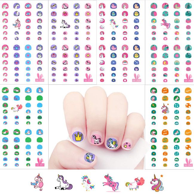 Fanoshon Nail Stickers, Cute, Unicorn, For Kids, Just Stick On, Manicure, 3D Nail Art Stickers, Character Design, 270 Types to Choose From, Ultra Thin, Stackable, Nail Tip, Star Crown Princess, Fingernails, Toenails, Decoration, Birthday Party Supplies Gi