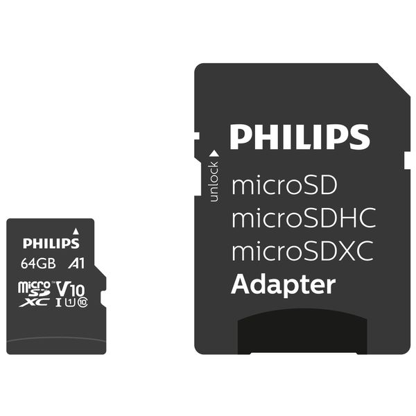 Philips - Micro SDHC 64 GB Class 10 Memory Card + Adapter