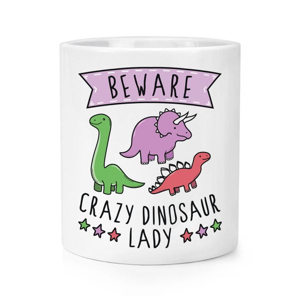Beware Crazy Dinosaur Lady Makeup Brush Pencil Pot