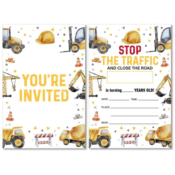 Soiceu Construction Birthday Party Invitations with Envelopes Set of 20 Construction Dump Truck Boy Birthday Party Invites Fill in Blank