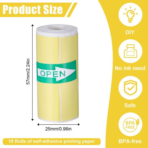 18Rolls Thermal Sticker Paper for Mini Printer Sticker Maker,57 X 25mm-6 Color,Self-Adhesive Mini Printer Paper, Thermal Labels for Most Pocket Printer,Glossy Thermals Printers Papers
