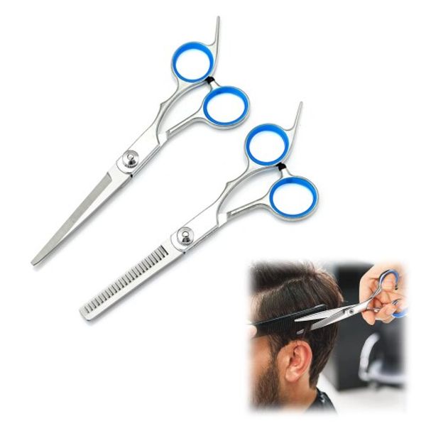 Liroyal Thinning Scissors, Hair Cutting Scissors (Set of 2), Haircut, Stainless Steel, Self-Cut, Haircutting Scissors, Bangs Cut, Hair Volume Adjustment, Texture Adjustment, Smooth Opening and Closing, Salon, Home, Hairdresser, Beginner (Flat Cut)