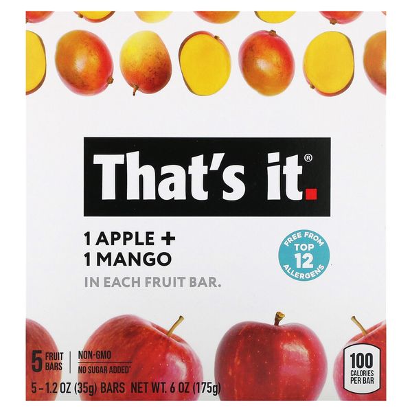 Fruit Bars, Apple + Mango, 5 Bars, 1.2 oz (35 g) Each