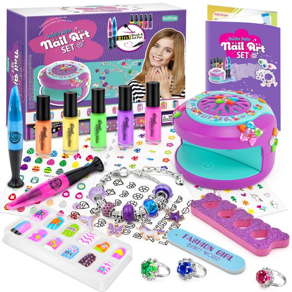 LemonDream Kids Nail Polish Sets for Girls,Girls Toys Gifts for Girls Nail Varnish Sets,Girls Toys Age for 6-12,Presents Girls Nail Varnish Sets with Bracelet Making Kits for Birthday Christmas Party