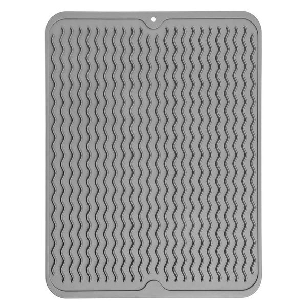 Thinkingwings Silicone Dish Drying Mats, Non-Slip Eco-Friendly Kitchen Drying Mat, Easy Clean Draining Board Mat, Dish Drainer Mat for Kitchen Counter(15.8x12 inches,Grey)