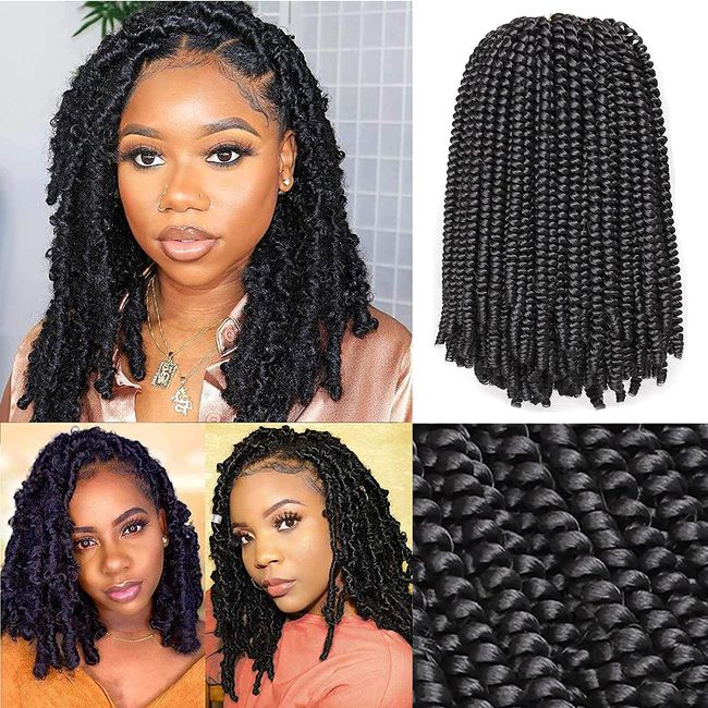Xtrend 12 Inch 2 Packs Spring Twist Hair For Butterfly Faux Locks And Invisible Locs Short Crochet Braids Hair Synthetic Spring Curl Hair Extension For Women (1B#)