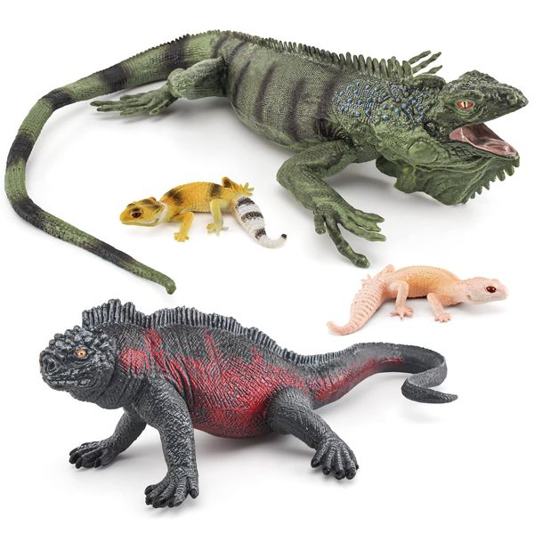 Atralo Service Wildlife Reptile Lizard Animal Model Toy Playsets 4 PCS Lizards Figure Party Favors Toys Cake Toppers Christmas Birthday Gift for Boys Girls Kids Toddlers