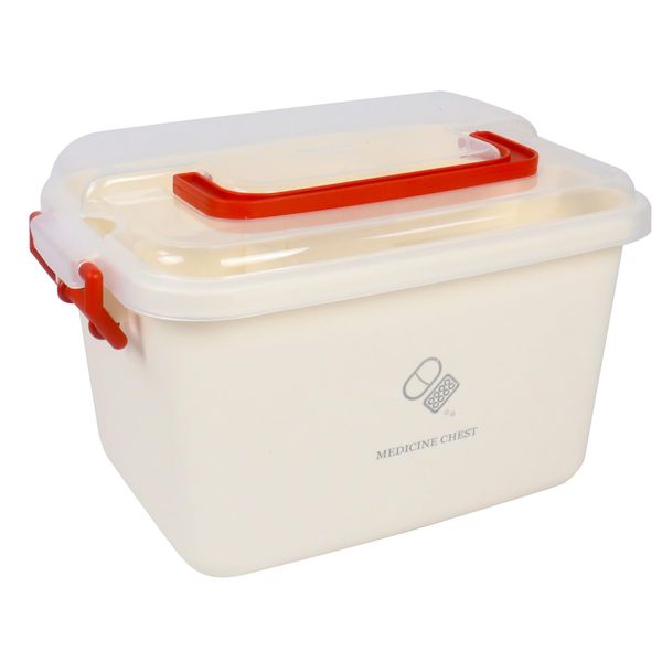 Gzsekken Medicine Storage Box,Plastic First Aid Box with Handle and Removable Tray, Lockable Medicine Organizer Box First Aid Box with Clear Lid Clip Locked- BPA Free,Red Handle L28 x W21 x H18cm