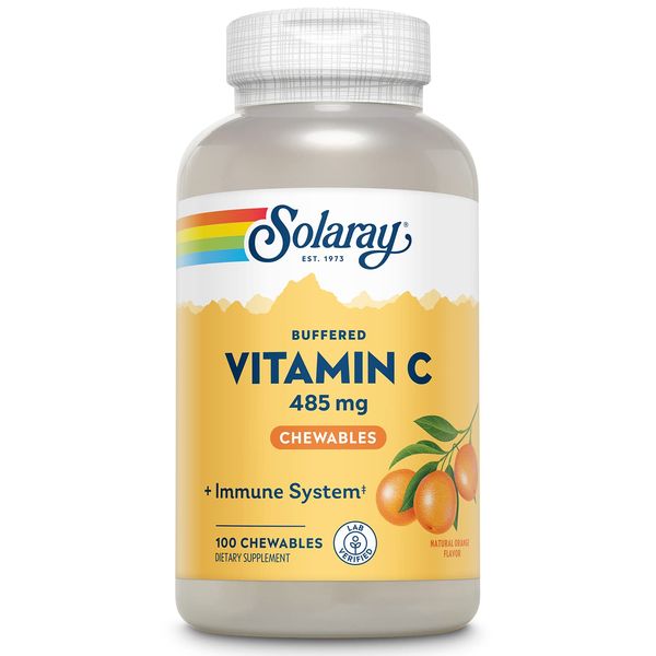 SOLARAY Chewable Vitamin C Buffered Natural Orange Flavor w/Rose HIPS & Acerola 500mg 100 Chewables