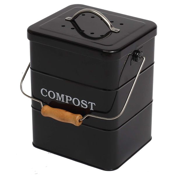 Xbopetda Stainless Steel Compost Bin for Kitchen Countertop,1 Gallon, includes Charcoal Filter,Compost Bucket Kitchen Pail Compost with Lid Easy Clean-Black