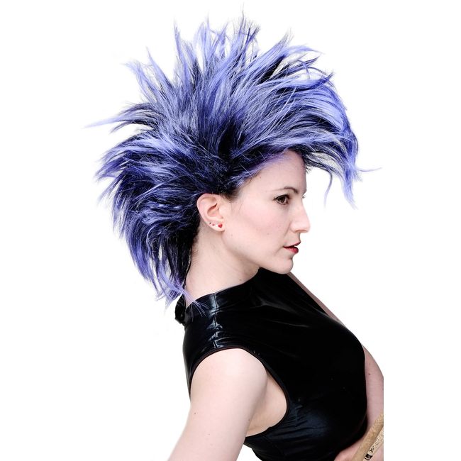 WIG ME UP - PW0078-1-P103PC10 Perücke Faschingsperücke Karneval Punk Glam Vamp Mohawk Iro Auftoupiert Schwarz Blauviolett