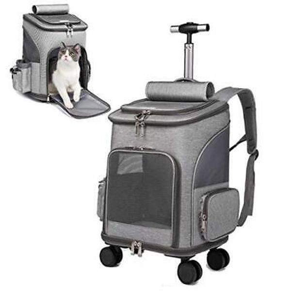 Wheeled Pet Carrier Backpack Pet Stroller, Travel Carrier, Car Seat for Grey