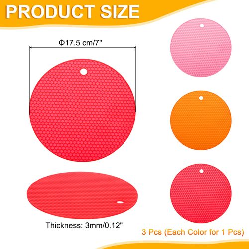 uxcell 3pcs Silicone Jar Opener Pads, 17.5cm/7" Texture Can Opener Multipurpose Round Bottle Lid Opener Non-Slip Coasters for Weak Hands Seniors Children, Pink, Orange, Red