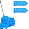 Screw On Microfiber String Mop, One Stainless Steel Pole + Two Blue Microfiber Cloth Mop Heads
