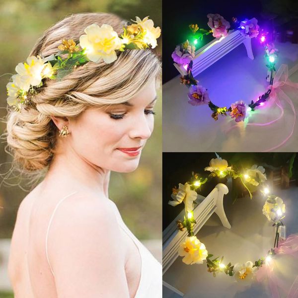 Fashband Flower Crown Headbands Light up Wreath Garland Headwear Floral Hair Accessories Party Wedding Headdress for Women and Girls(Pack of 2) (Flower)