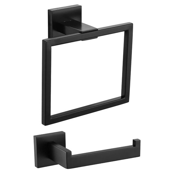 TURS Towel Ring Bath Hand Towel Holder Hanger Wall Mount Bathroom Accessories Contemporary Hotel Square Style SUS 304 Stainless Steel (Black)